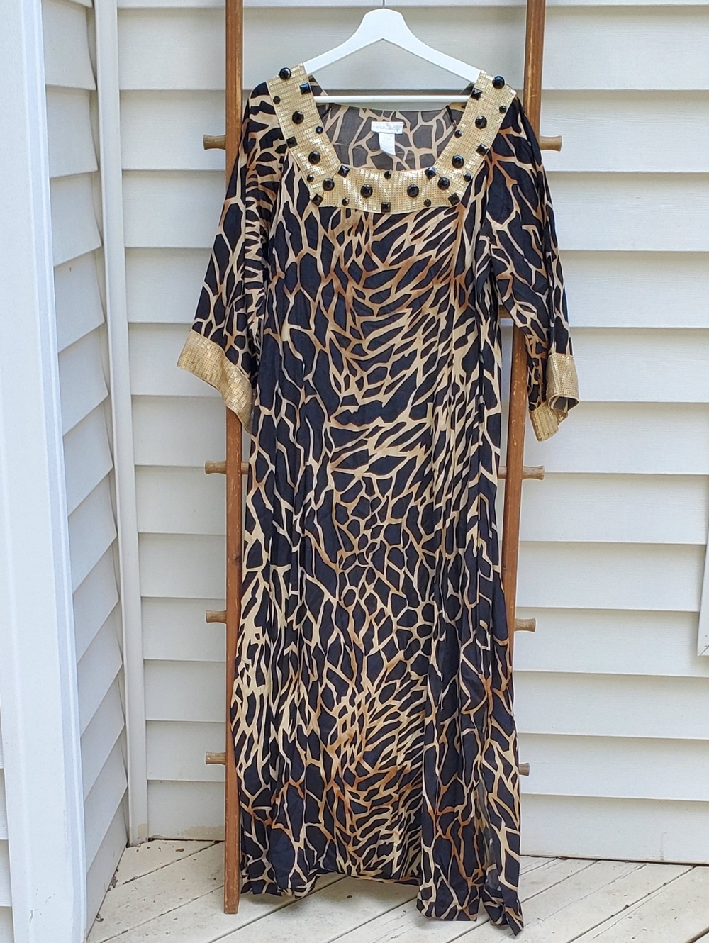 Soft Surroundings Square-Neck Emblished Maxi Caftan Dress - Picture 2 of 6